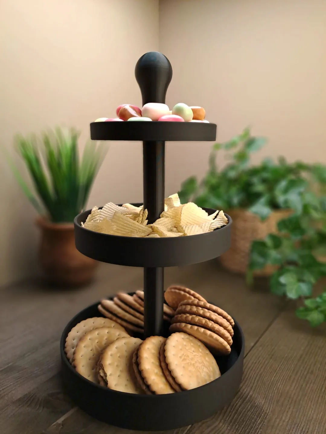 3-Tier Interlocking Snack Tray – Modern Serving Stand for Cookies, Cakes, Pastries – Elegant Display for Parties & Gatherings
