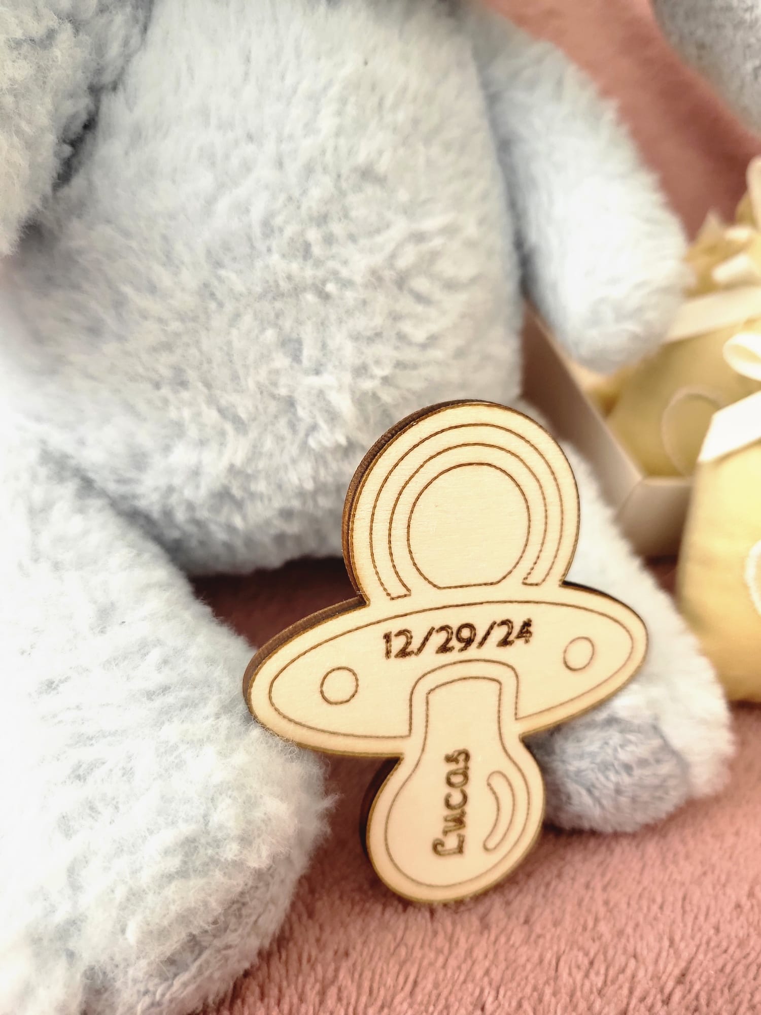 Baby Shower Magnet – Personalized Wooden Pacifier Magnet Custom Wooden Baby Shower Favor Keepsake