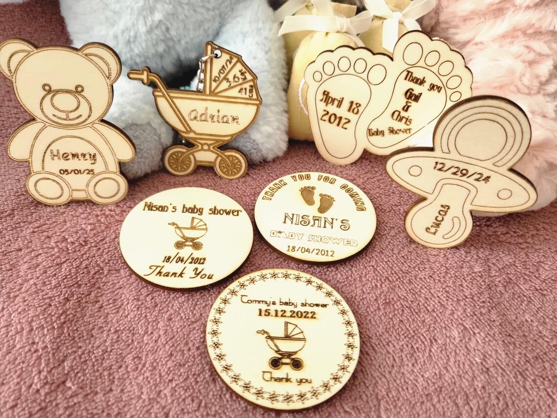 Baby Shower Magnet Personalized – Custom Wooden Baby Carriage Magnet Custom Wooden Baby Shower Favor Keepsake