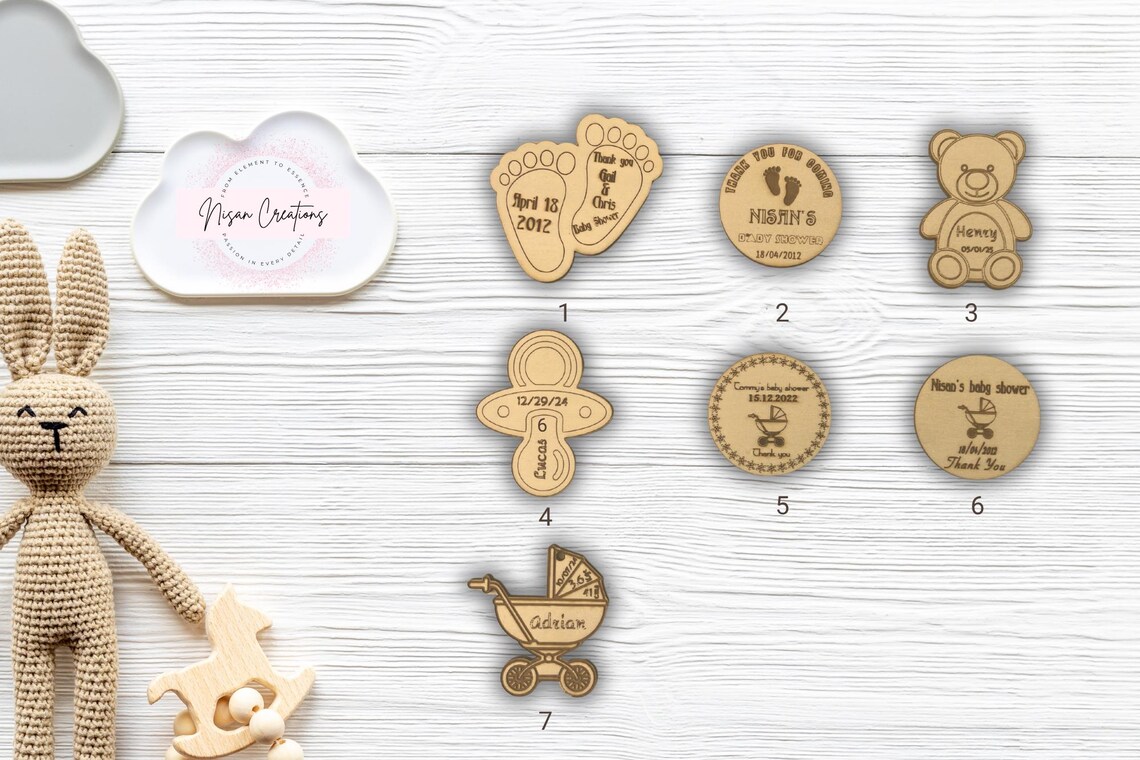 Baby Shower Magnet Personalized – Custom Wooden Baby Carriage Magnet Custom Wooden Baby Shower Favor Keepsake
