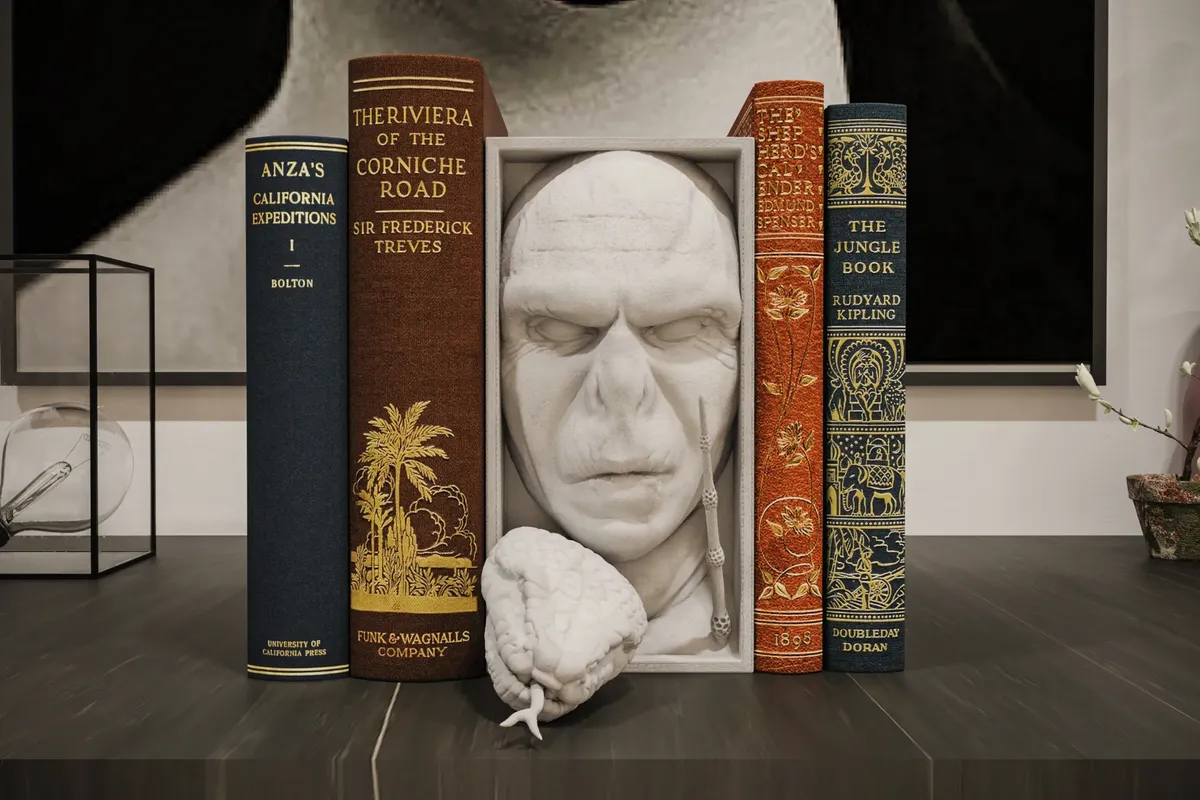 3D Printed Dark Wizard Book Nook Gothic Shelf Insert with Snake & Wand