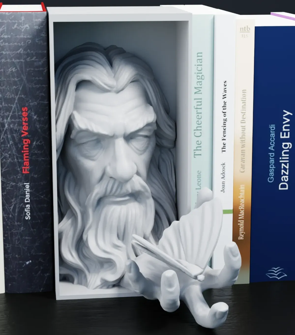 3D Printed Wizard Book Nook Fantasy Bookshelf Art With Butterfly