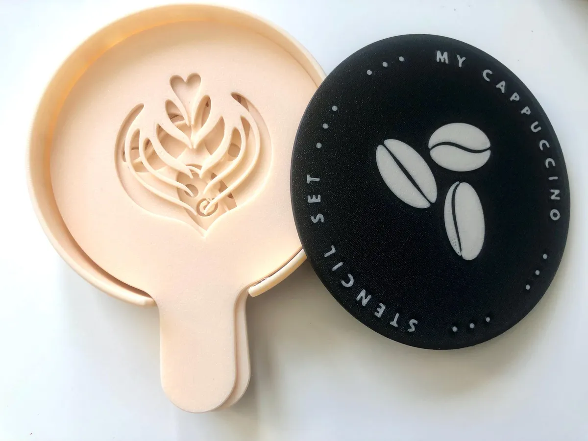 7-Piece Latte Art Stencil Set with Storage Lid – Barista & Home Use