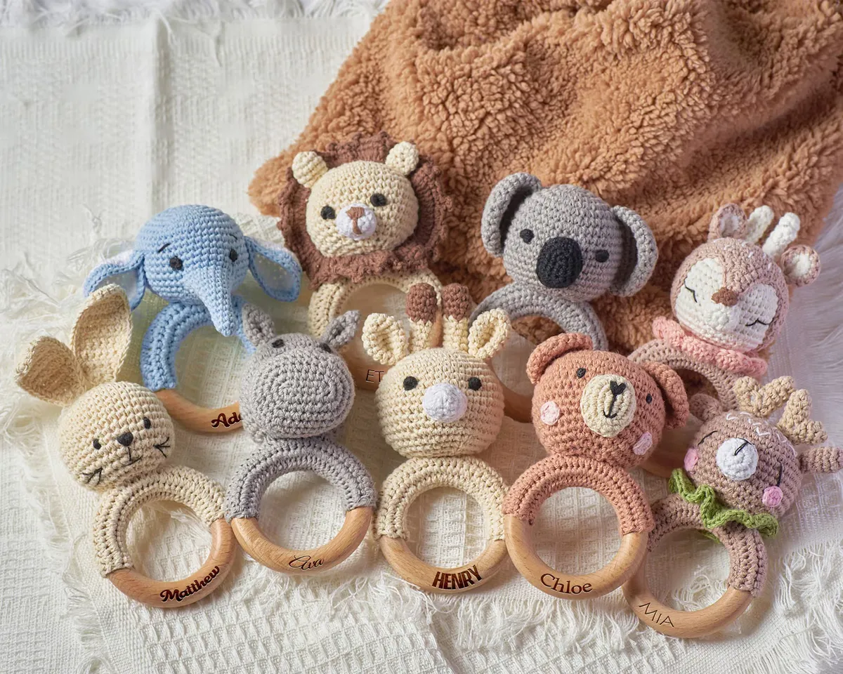 Animal Rattle with Babies Name Custom Baby Shower Gift Name Engraving Rattle Rattle Ring for Newborn Gift Newborn Gift Gift for Nephew