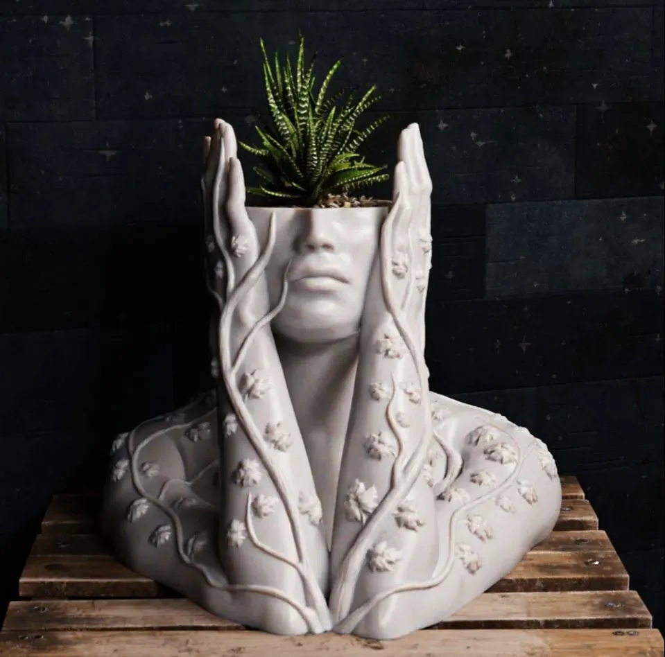 Artistic Face Planter  Elegant Woman Sculpture Flower Pot  Modern Home Decor Gift