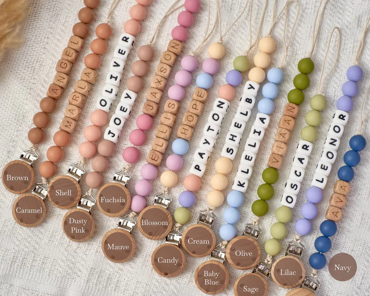 Custom Baby Name Pacifier Clip Rattle Set Personalized Baby Gift for Baby ShowerWooden Pacifier Clip For Newborn GiftCustom pacifier Clip