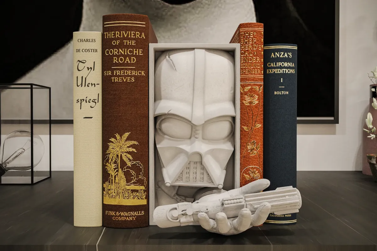 Dark Space Lord Book Nook Insert  Sci-Fi Villain Helmet & Lightsaber Display for Bookshelves