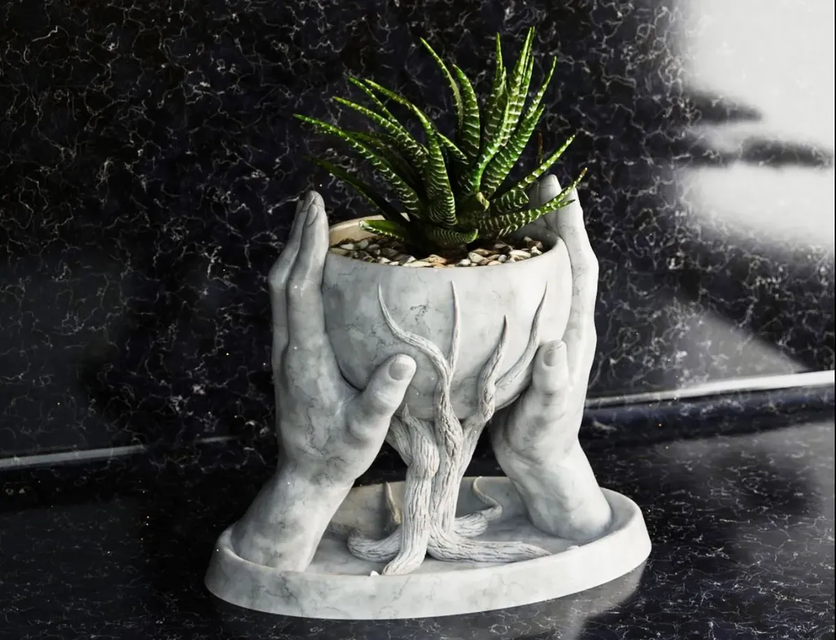 Dual Hand Tree of Life Planter Unique Modern Decorative Pot