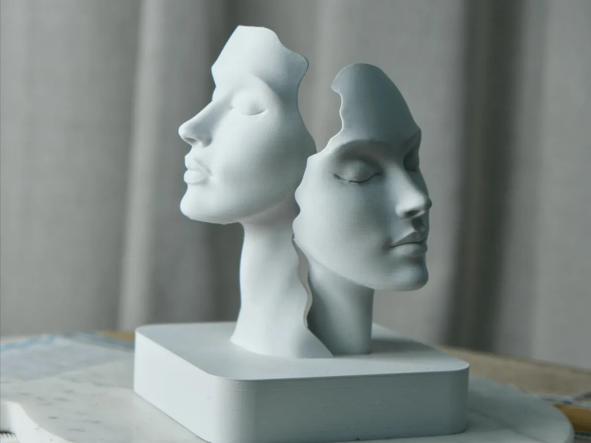 Duality Faces Sculpture – Minimalist Art– 3D Printed Sculpture | Modern Home Decor