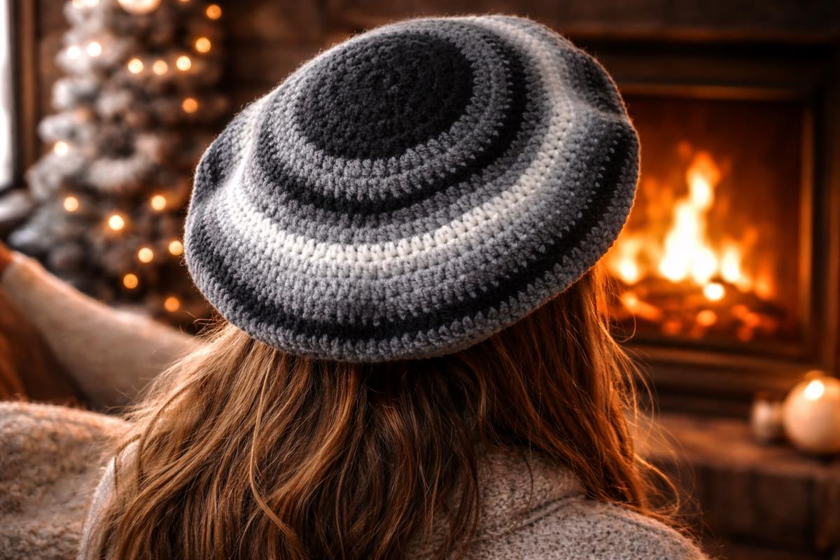Handmade Striped Wool Beanie - Black and White Crochet Hat