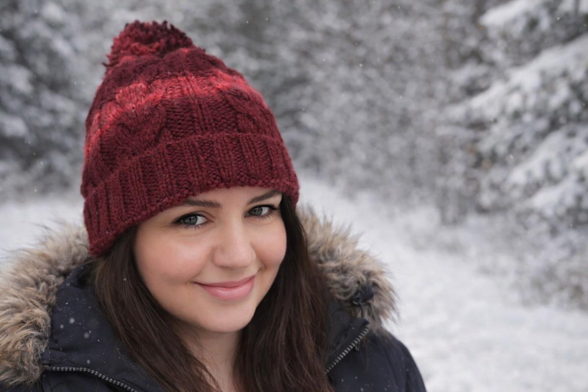 Handmade Wool Burgundy Pom Pom Knit Beanie