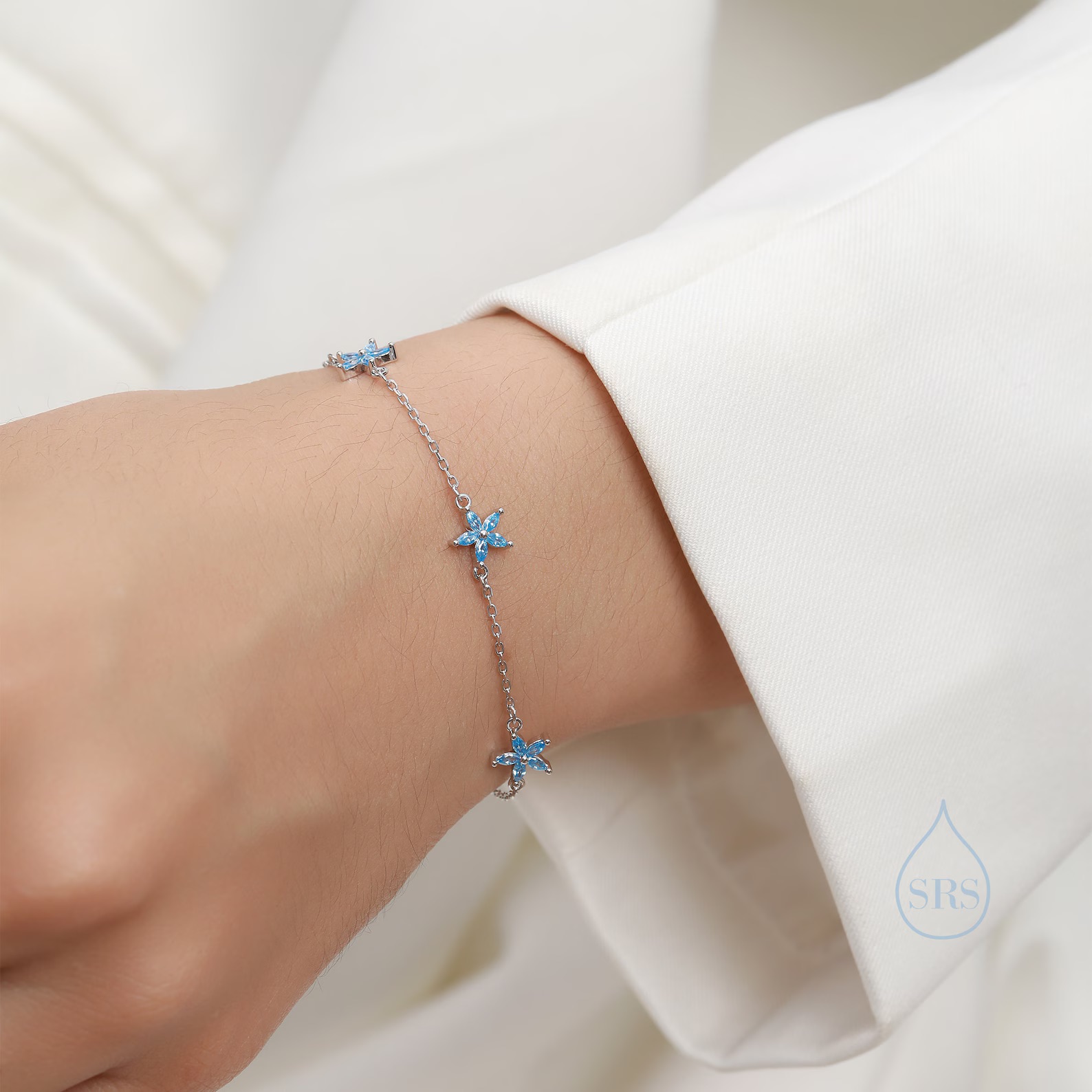 iny CZ Flower Bracelet in Sterling Silver, Silver or Gold , Available in 4 Colours, Silver or Gold, Marquise Flower Bracelet