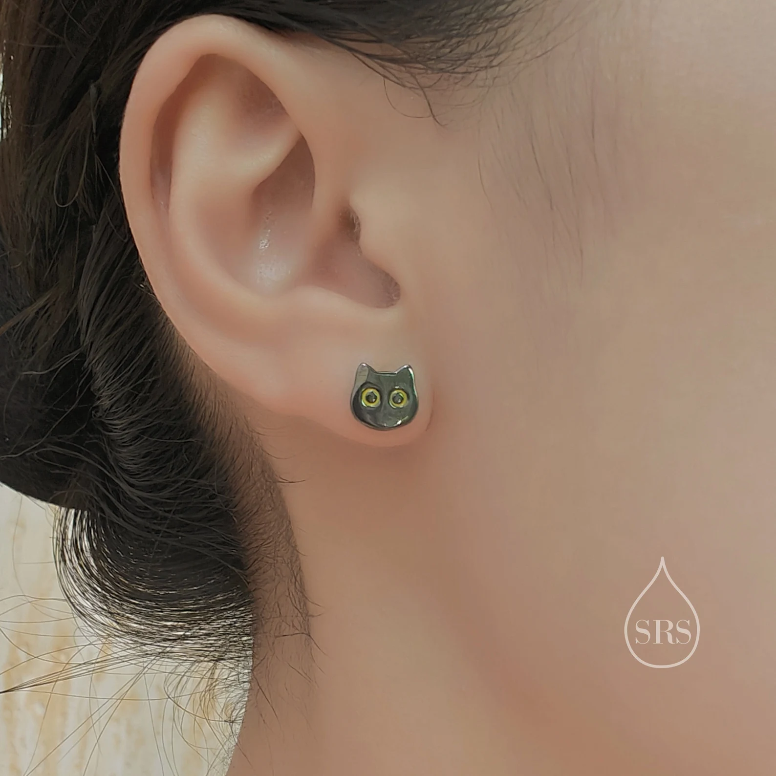 Black Cat Stud Earrings in Sterling Silver, Black Rhodium Coated Cat Earrings, Cute Cat Earrings, Silver Cat Earrings, Nature Inspired