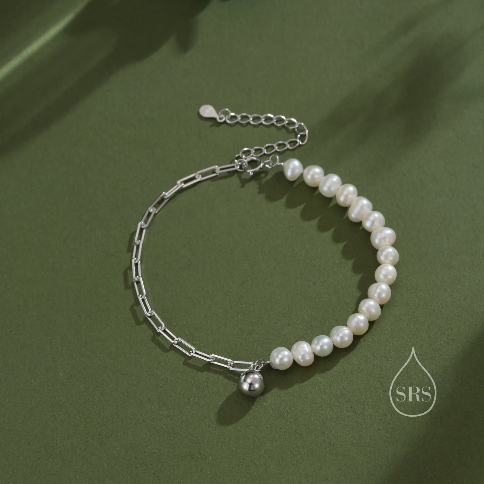 Sterling Silver Pearl and Paperclip Beaded Bracelet, Silver or Gold, Genuine Freshwater Pearls, Natural Pearl Bracelet, Ivory Pearls