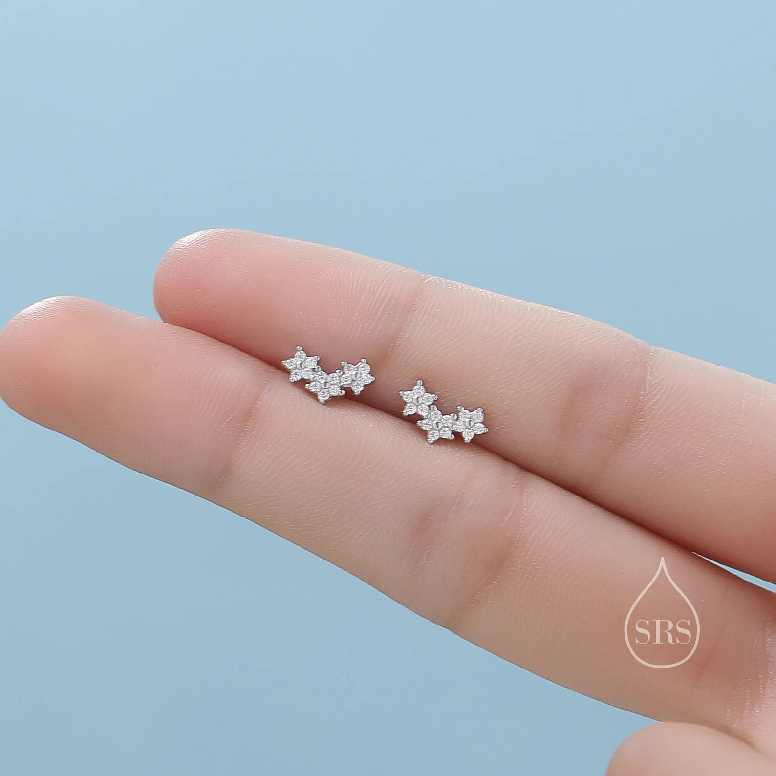 Forget Me Not Flower Bouquet CZ Stud Earrings in Sterling Silver, Silver, Gold or Rose Gold, CZ Flower Stud Earrings