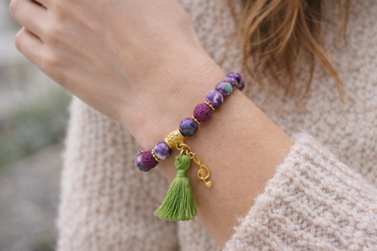 Natural stone bracelet Variscite and Lava Stone