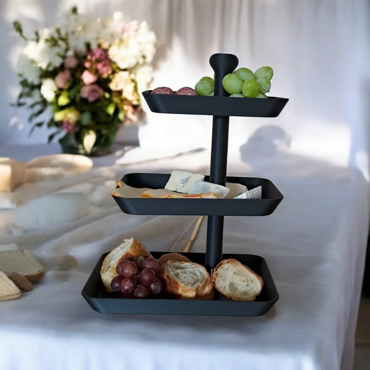 Tier Modern Serving Tray  Black Tiered Stand for Snacks Cheese Fruit Kitchen