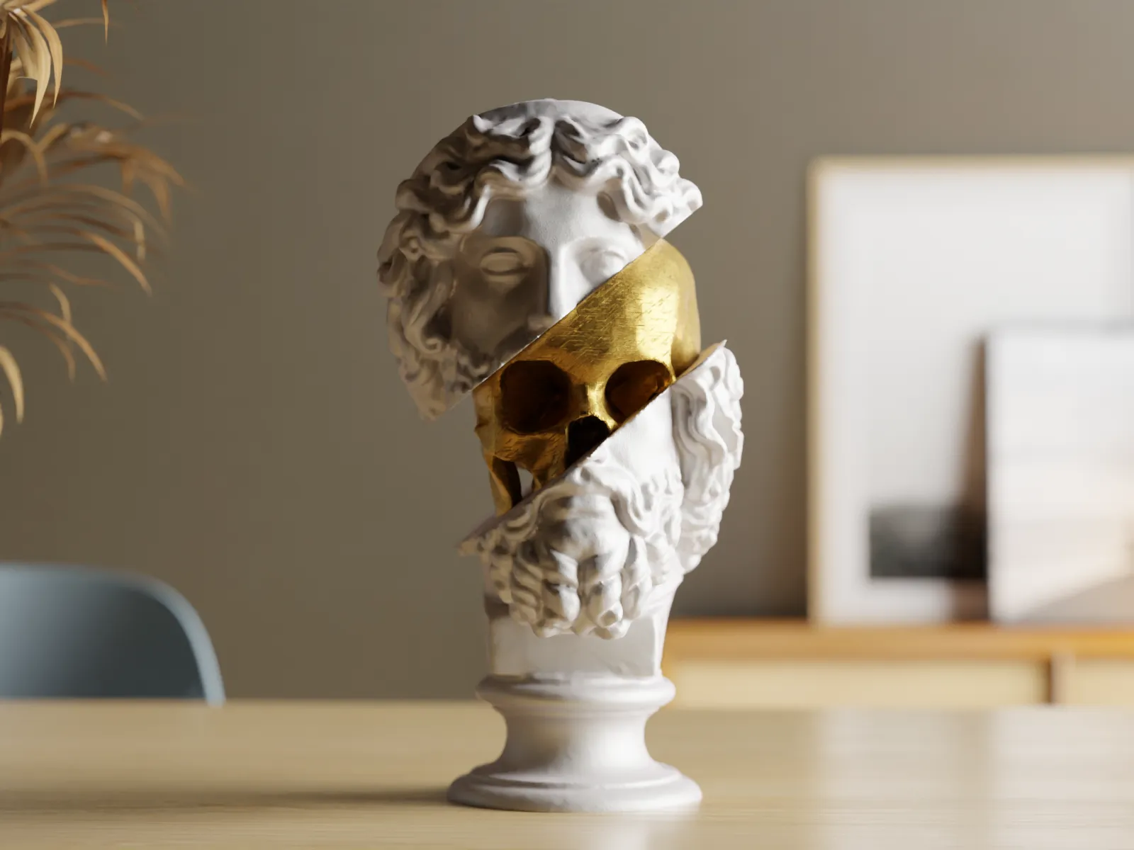 Zeus Skull Bust  Insight Unveiled  Symbolic Split Head Sculpture  3D Printed Mythological Art